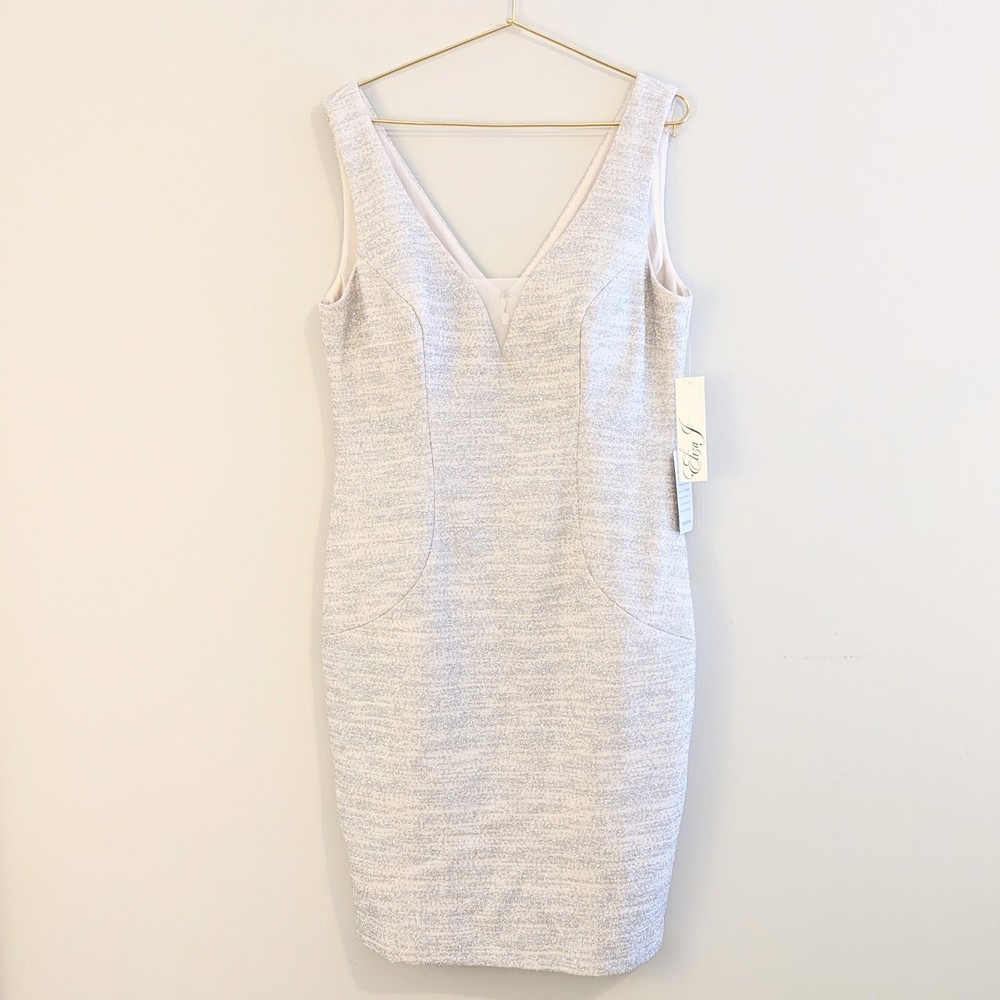 Eliza J Beige Sparkle Dress Bridal Sleeveless Midi Spring Size 10